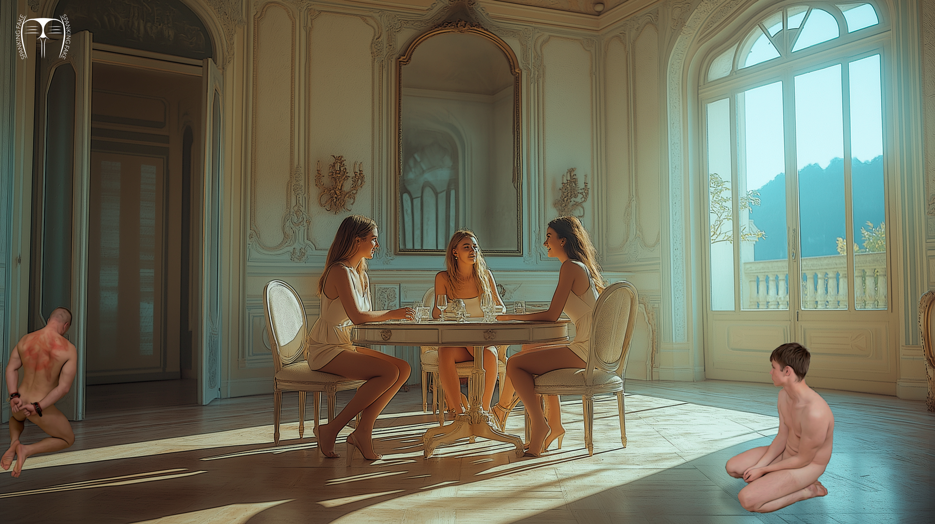 A quiet afternoon snack with their pets